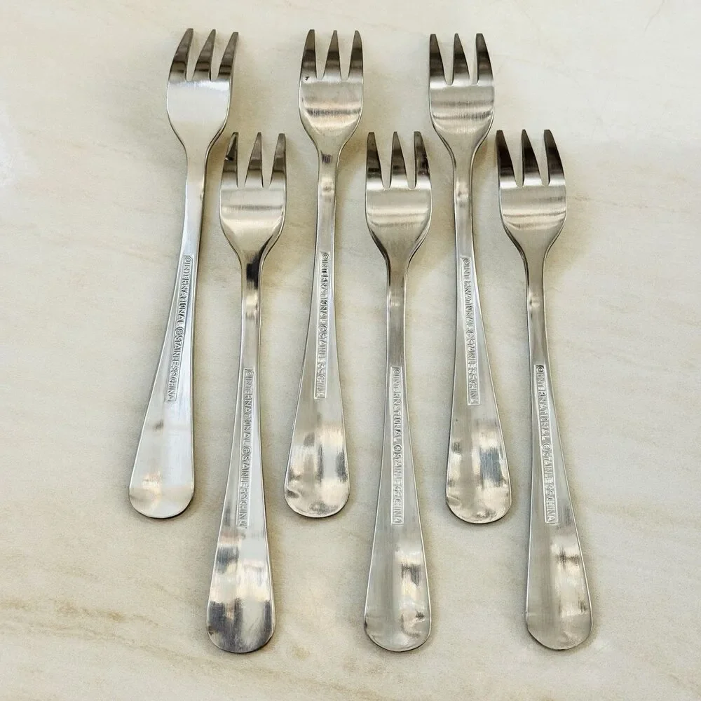 6pc INTERNATIONAL Gran Royal Stainless Cocktail/Seafood Forks 5 5/8” Glossy
